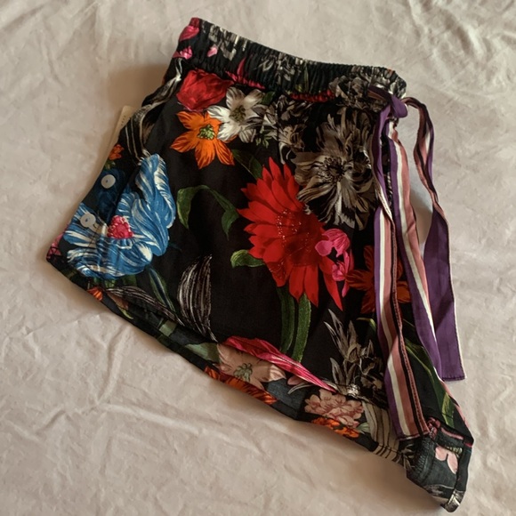 Anthropologie NWT Satin Pajama Shorts Multi Floral/Stripe Side Button Detail Sm - Picture 8 of 10